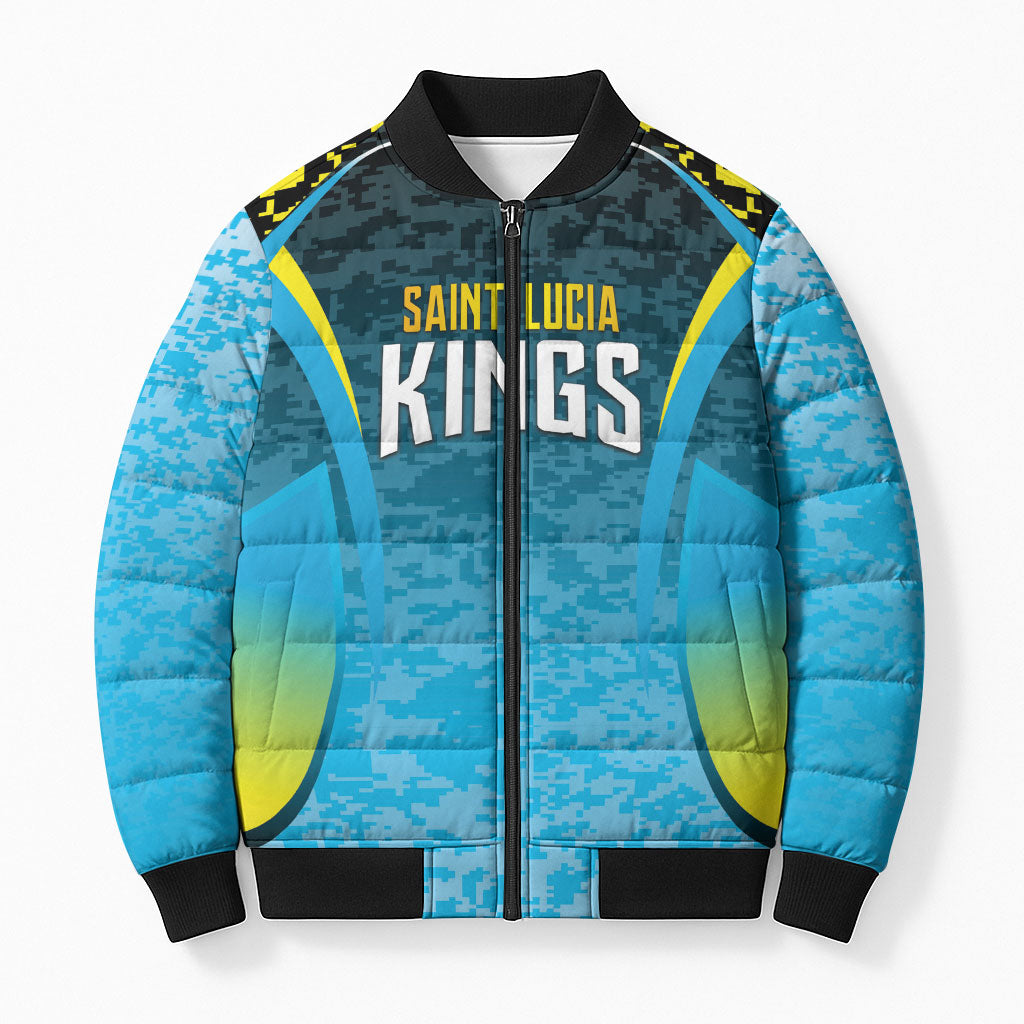 Custom Saint Lucia Cricket Bomber Puffer Jacket Kings Go For Glory