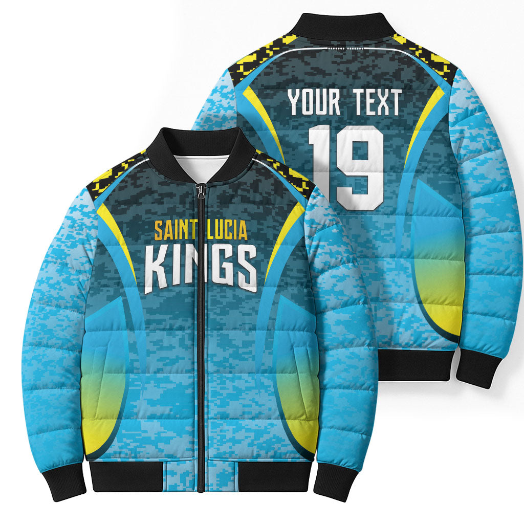 Custom Saint Lucia Cricket Bomber Puffer Jacket Kings Go For Glory