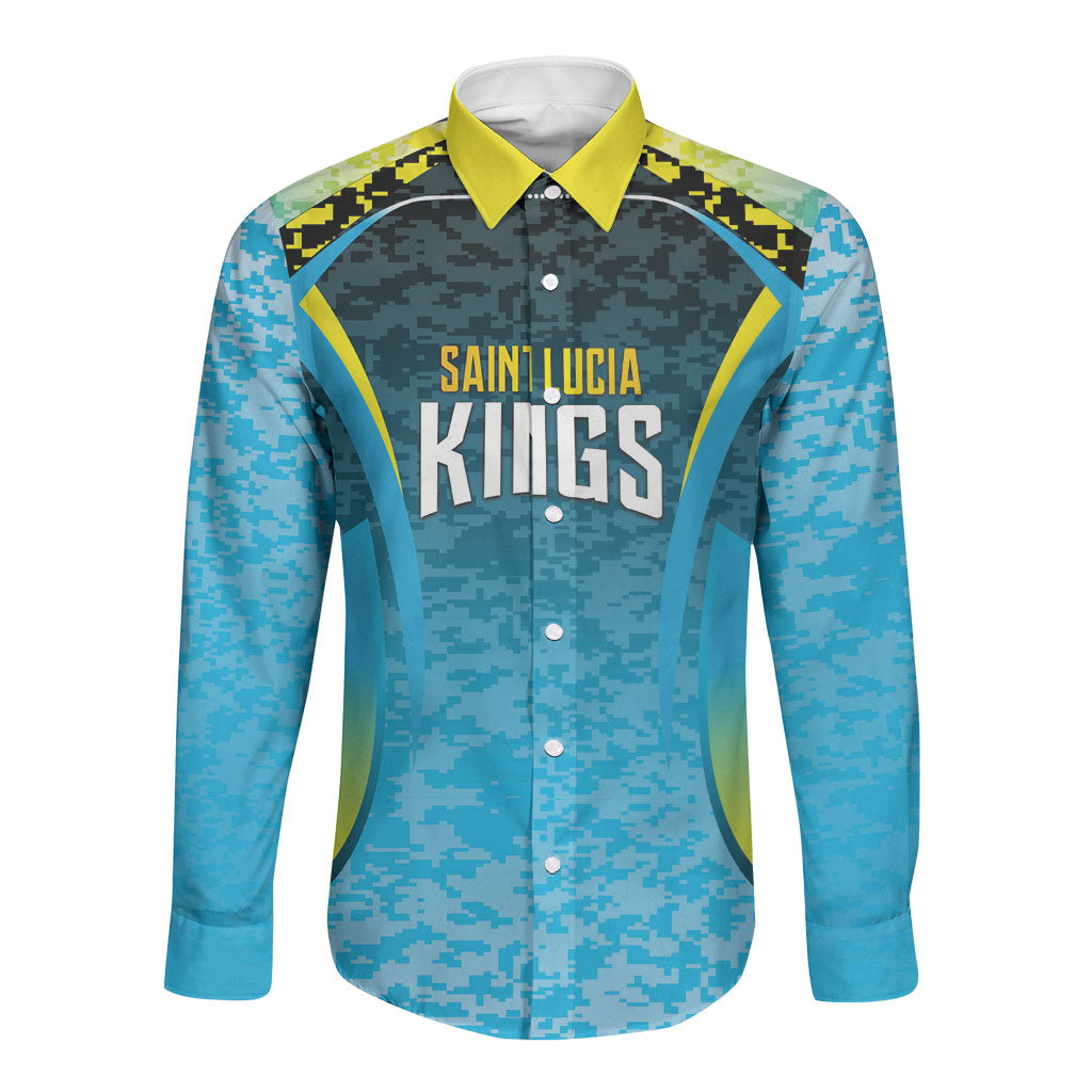 Custom Saint Lucia Cricket Long Sleeve Button Shirt Kings Go For Glory