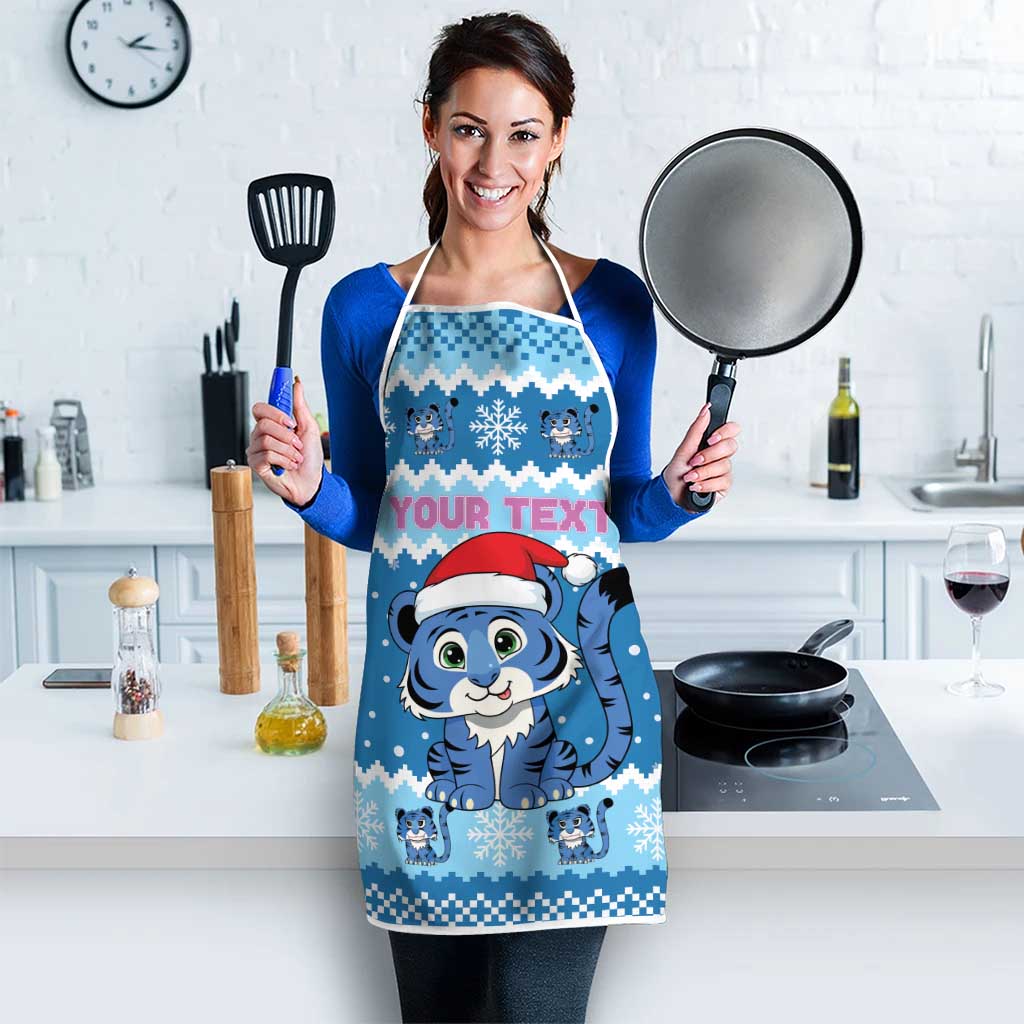 Personalized Blue Tiger Christmas Apron Kawaii Derpy Tiger Santa Mode - Wonder Print Shop