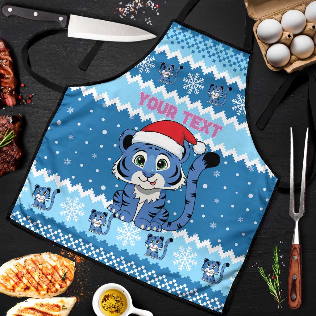 Personalized Blue Tiger Christmas Apron Kawaii Derpy Tiger Santa Mode - Wonder Print Shop