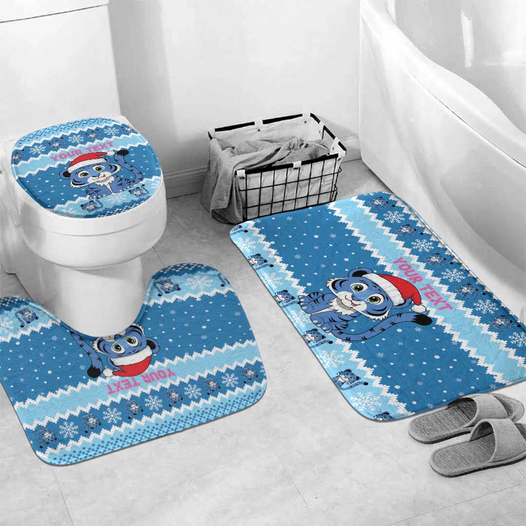 Personalized Blue Tiger Christmas Bathroom Set Kawaii Derpy Tiger Santa Mode - Wonder Print Shop