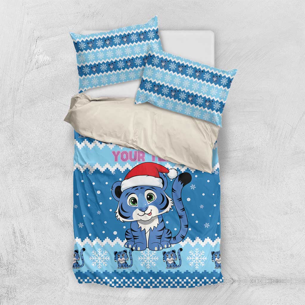 Personalized Blue Tiger Christmas Bedding Set Kawaii Derpy Tiger Santa Mode - Wonder Print Shop