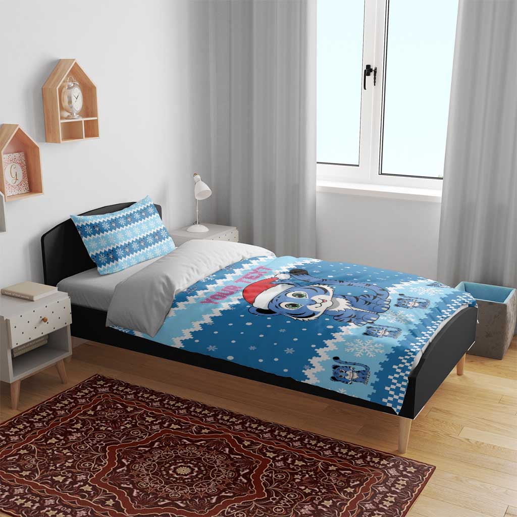 Personalized Blue Tiger Christmas Bedding Set Kawaii Derpy Tiger Santa Mode - Wonder Print Shop