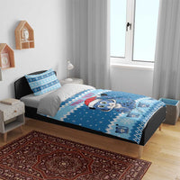 Personalized Blue Tiger Christmas Bedding Set Kawaii Derpy Tiger Santa Mode - Wonder Print Shop