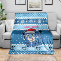 Personalized Blue Tiger Christmas Blanket Kawaii Derpy Tiger Santa Mode - Wonder Print Shop