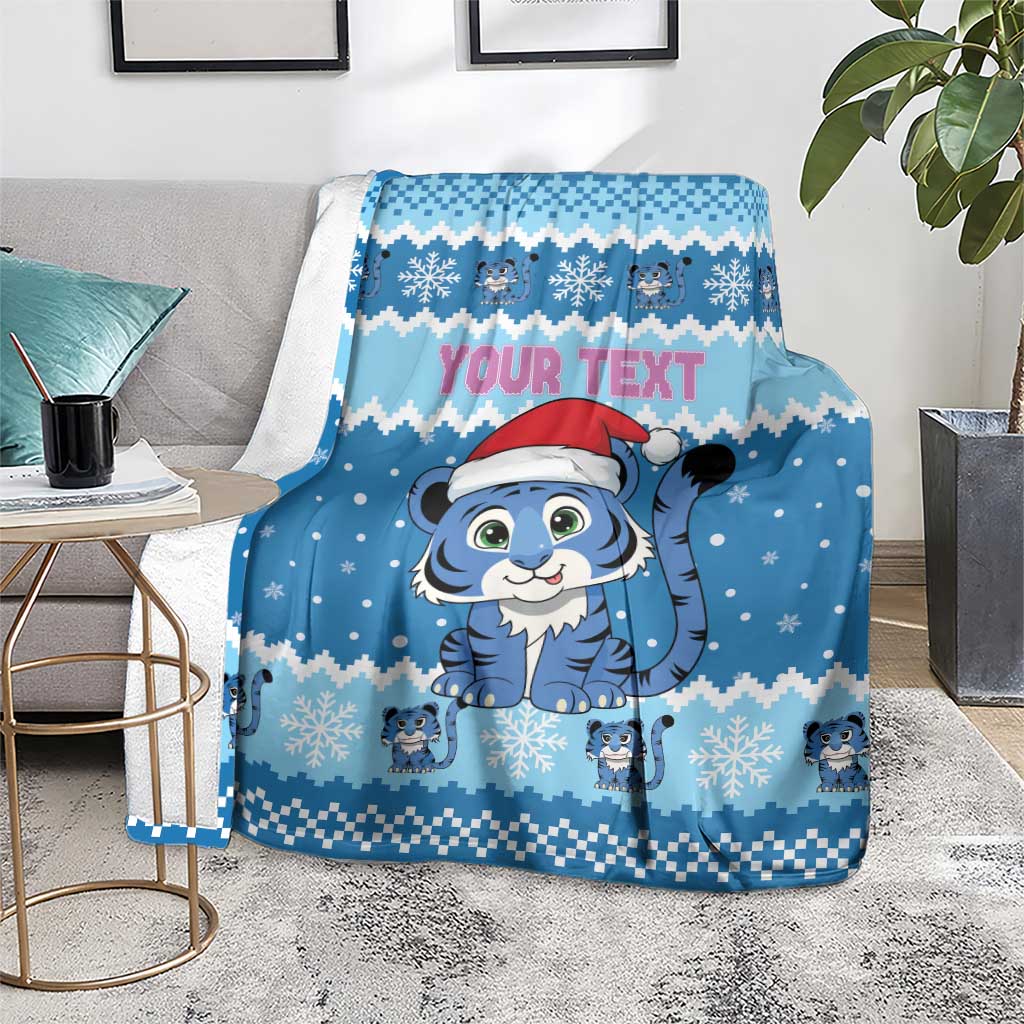 Personalized Blue Tiger Christmas Blanket Kawaii Derpy Tiger Santa Mode - Wonder Print Shop