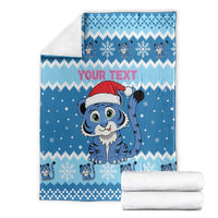 Personalized Blue Tiger Christmas Blanket Kawaii Derpy Tiger Santa Mode - Wonder Print Shop