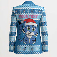 Personalized Blue Tiger Christmas Blazer Kawaii Derpy Tiger Santa Mode - Wonder Print Shop