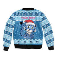 Personalized Blue Tiger Christmas Bomber Jacket Kawaii Derpy Tiger Santa Mode - Wonder Print Shop