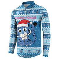 Personalized Blue Tiger Christmas Button Sweatshirt Kawaii Derpy Tiger Santa Mode - Wonder Print Shop