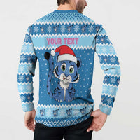Personalized Blue Tiger Christmas Button Sweatshirt Kawaii Derpy Tiger Santa Mode - Wonder Print Shop