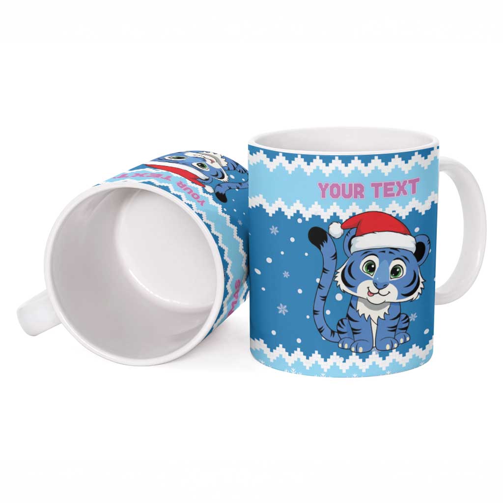 Personalized Blue Tiger Christmas Ceramic Mug Kawaii Derpy Tiger Santa Mode - Wonder Print Shop