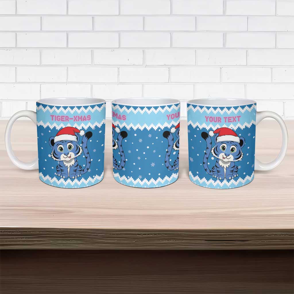 Personalized Blue Tiger Christmas Ceramic Mug Kawaii Derpy Tiger Santa Mode - Wonder Print Shop