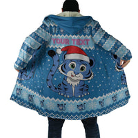Personalized Blue Tiger Christmas Cloak Kawaii Derpy Tiger Santa Mode - Wonder Print Shop