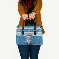 Personalized Blue Tiger Christmas Leather Bag Kawaii Derpy Tiger Santa Mode - Wonder Print Shop