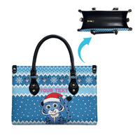 Personalized Blue Tiger Christmas Leather Bag Kawaii Derpy Tiger Santa Mode - Wonder Print Shop