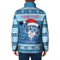 Personalized Blue Tiger Christmas Padded Jacket Kawaii Derpy Tiger Santa Mode - Wonder Print Shop