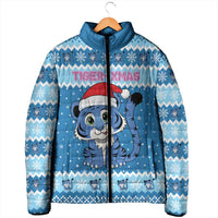 Personalized Blue Tiger Christmas Padded Jacket Kawaii Derpy Tiger Santa Mode - Wonder Print Shop