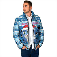 Personalized Blue Tiger Christmas Padded Jacket Kawaii Derpy Tiger Santa Mode - Wonder Print Shop