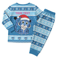 Personalized Blue Tiger Christmas Pajama Set Kawaii Derpy Tiger Santa Mode - Wonder Print Shop
