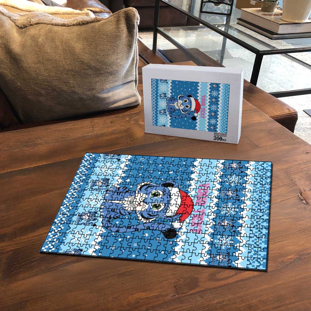 Personalized Blue Tiger Christmas Puzzle Kawaii Derpy Tiger Santa Mode - Wonder Print Shop