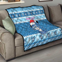 Personalized Blue Tiger Christmas Quilt Kawaii Derpy Tiger Santa Mode - Wonder Print Shop