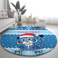 Personalized Blue Tiger Christmas Round Carpet Kawaii Derpy Tiger Santa Mode - Wonder Print Shop