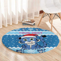 Personalized Blue Tiger Christmas Round Carpet Kawaii Derpy Tiger Santa Mode - Wonder Print Shop