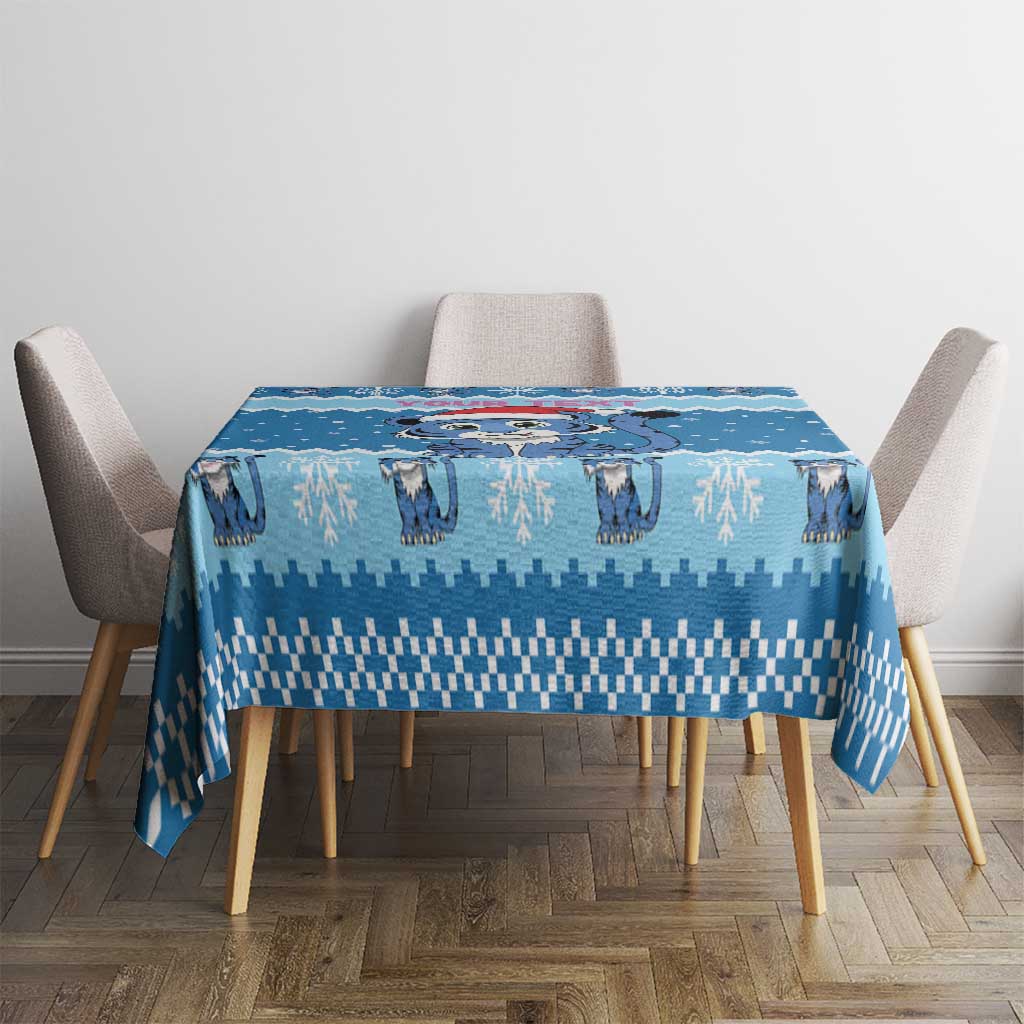 Personalized Blue Tiger Christmas Tablecloth Kawaii Derpy Tiger Santa Mode - Wonder Print Shop