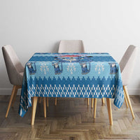 Personalized Blue Tiger Christmas Tablecloth Kawaii Derpy Tiger Santa Mode - Wonder Print Shop