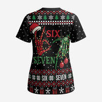 Funny Six Seven Skeleton Hand Scrub Top Meme Gen Alpha Slang - Wonder Print Shop