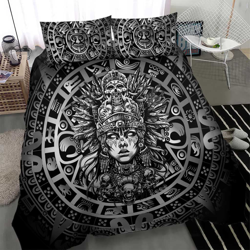 Mexico Aztec Warrior Goddess Bedding Set Aztec Skull Tribal Calender Silver Spirit - Wonder Print Shop