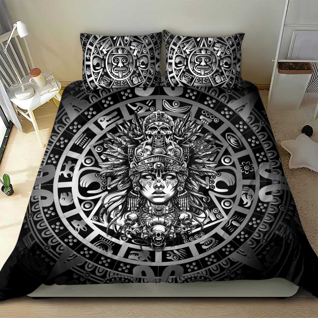 Mexico Aztec Warrior Goddess Bedding Set Aztec Skull Tribal Calender Silver Spirit - Wonder Print Shop
