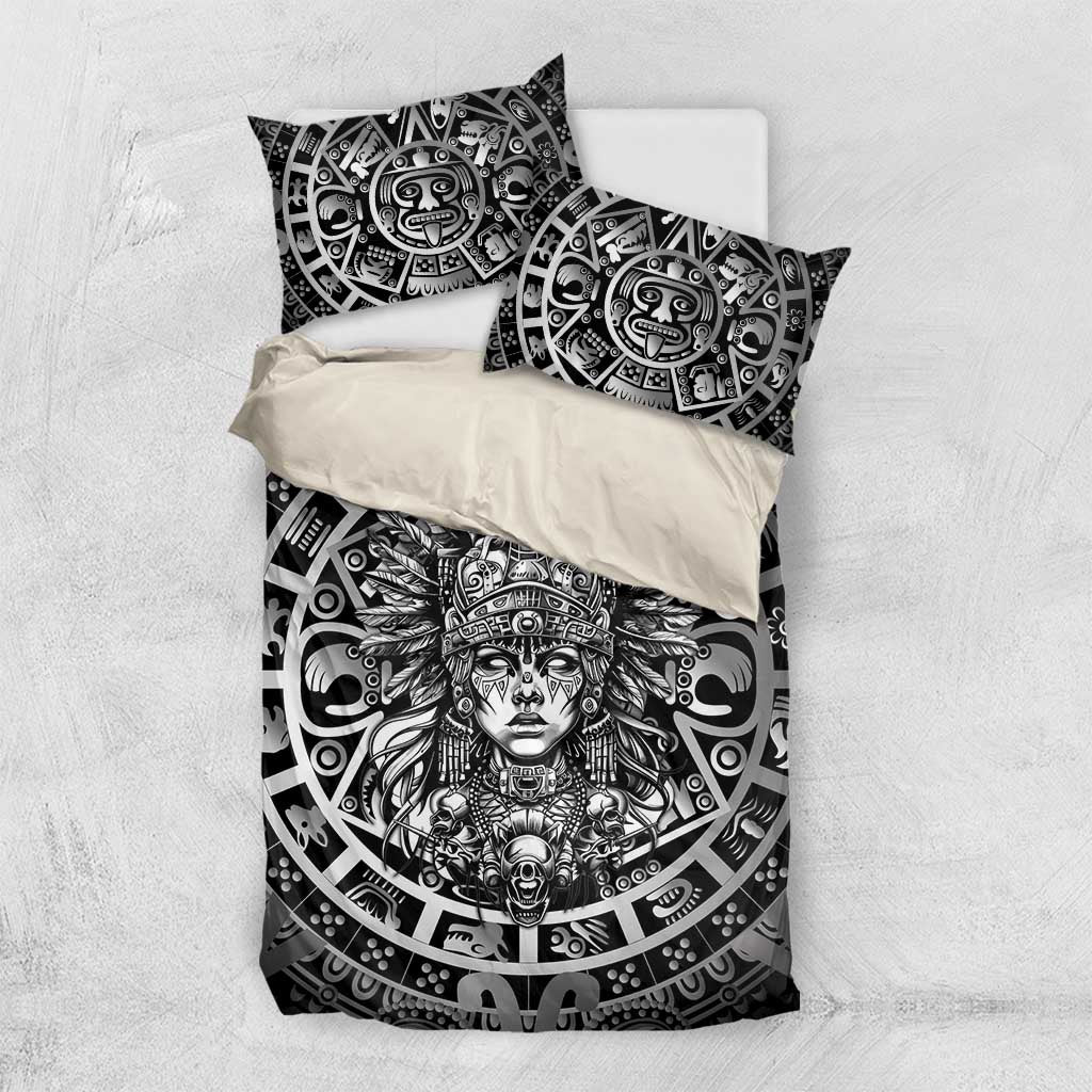 Mexico Aztec Warrior Goddess Bedding Set Aztec Skull Tribal Calender Silver Spirit - Wonder Print Shop