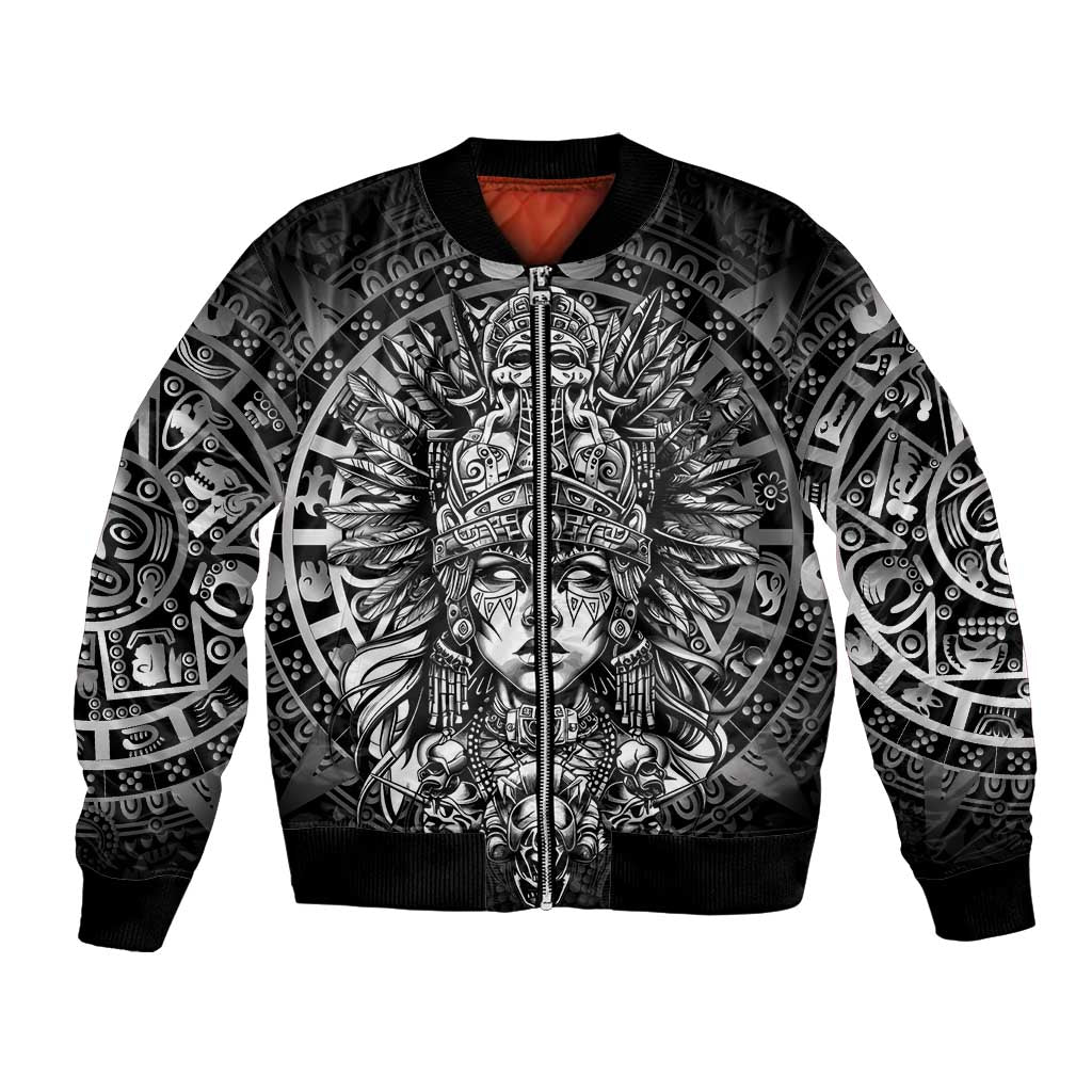 Mexico Aztec Warrior Goddess Bomber Jacket Aztec Skull Tribal Calender Silver Spirit - Wonder Print Shop