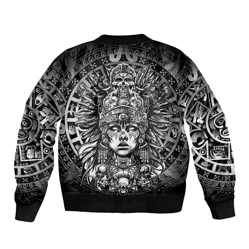 Mexico Aztec Warrior Goddess Bomber Jacket Aztec Skull Tribal Calender Silver Spirit - Wonder Print Shop
