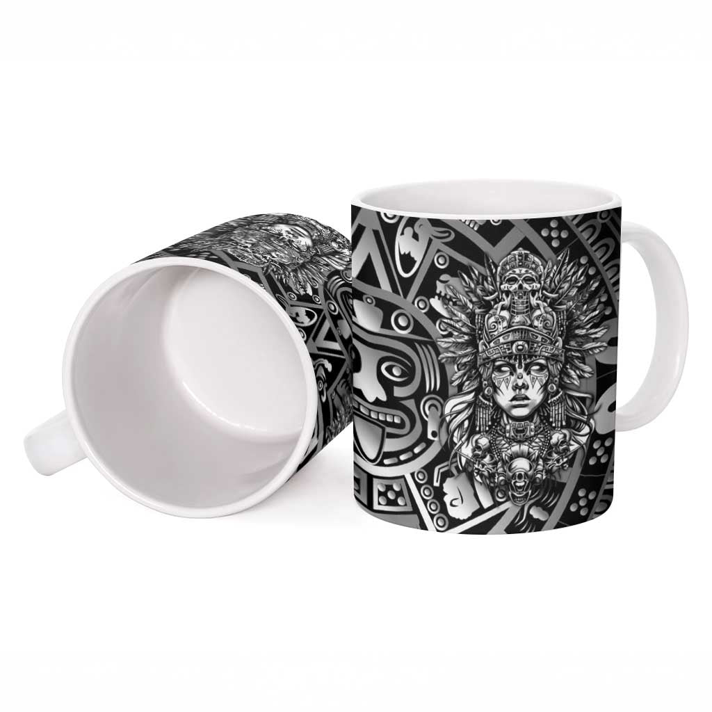 Mexico Aztec Warrior Goddess Ceramic Mug Aztec Skull Tribal Calender Silver Spirit - Wonder Print Shop