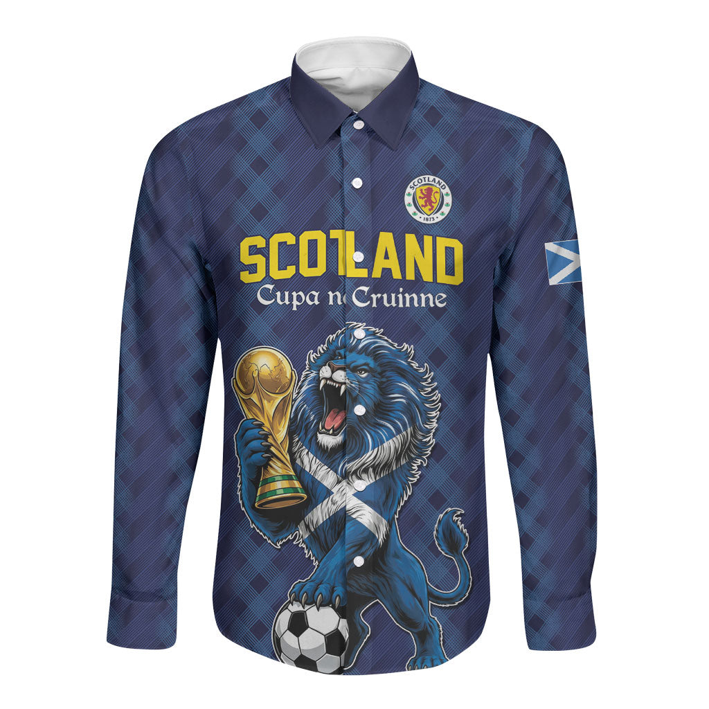 Custom World Football 2026 Scotland Long Sleeve Button Shirt Scottish Tartan Cupa na Cruinne Glory