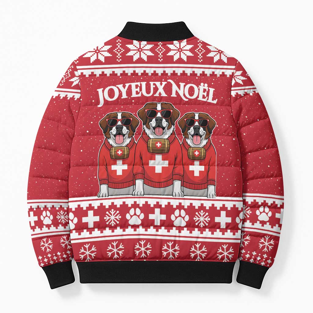 Saint Bernard Dog Switzerland Christmas Bomber Puffer Jacket - Wonder Print Shop