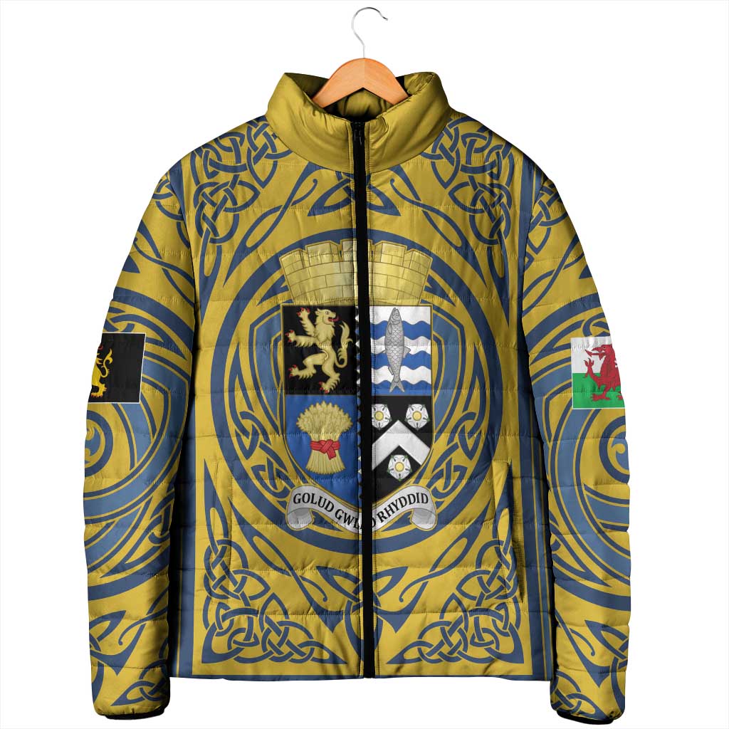 Personalized Cardiganshire Wales Padded Jacket Ceredigion Coat of Arms Celtic Design - Wonder Print Shop