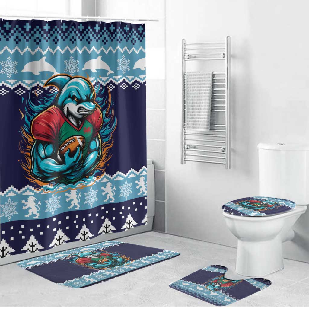 Cardiganshire Wales Christmas Bathroom Set Cardigan Bay Dolphin Rugby Design - Wonder Print Shop
