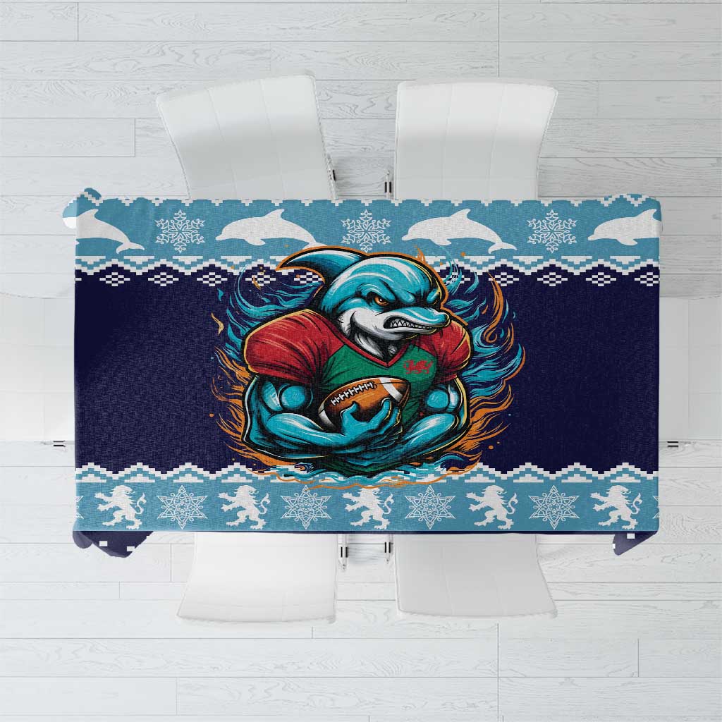 Cardiganshire Wales Christmas Tablecloth Cardigan Bay Dolphin Rugby Design - Wonder Print Shop