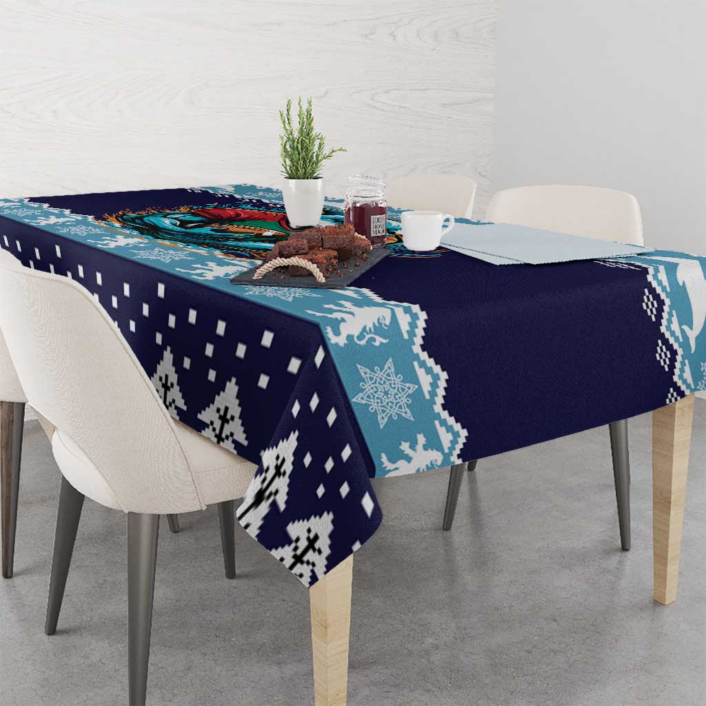 Cardiganshire Wales Christmas Tablecloth Cardigan Bay Dolphin Rugby Design - Wonder Print Shop