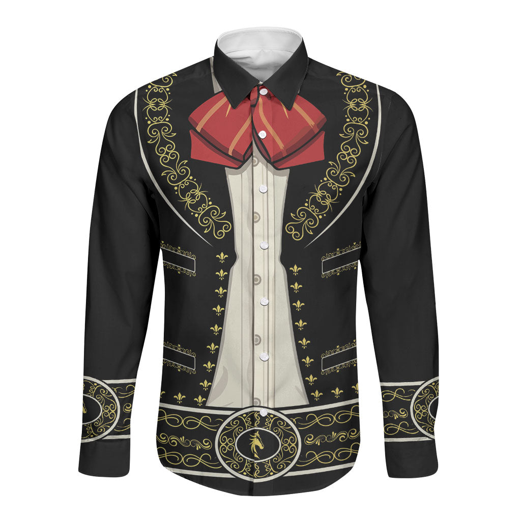 Mexican Mariachi Charro Suit Long Sleeve Button Shirt Dia de los Muertos Mexico Fiesta