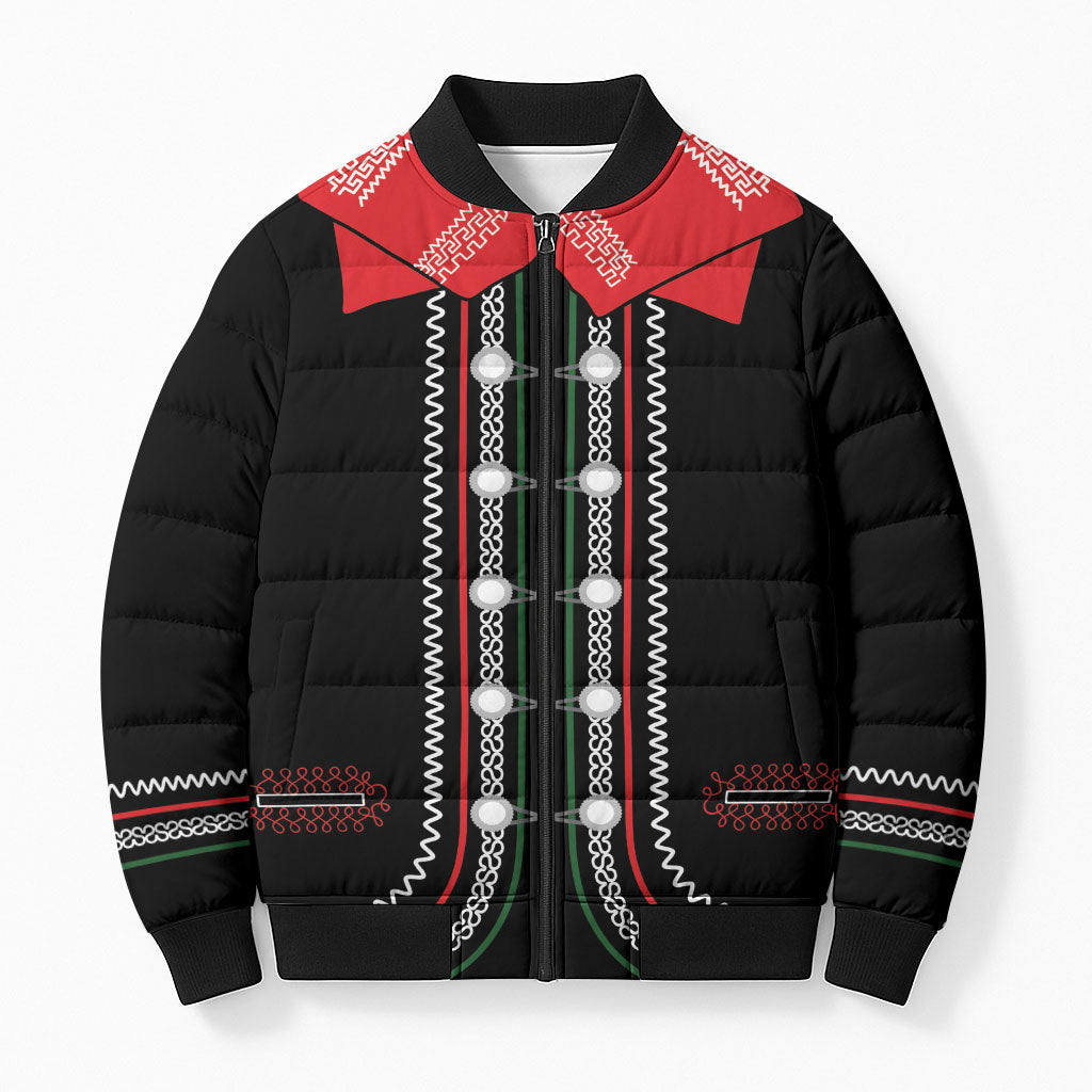 Mexican Mariachi Charro Suit Bomber Puffer Jacket Viva Mexico Dia de los Muertos