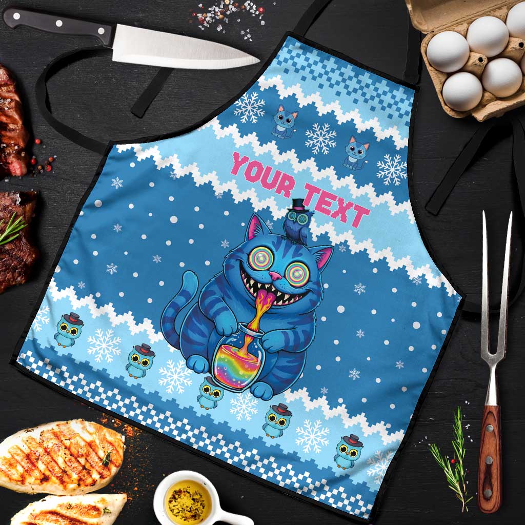 Personalized Trippy Catmas Apron Cute Blue Derpy Cat and Owl Companion - Wonder Print Shop