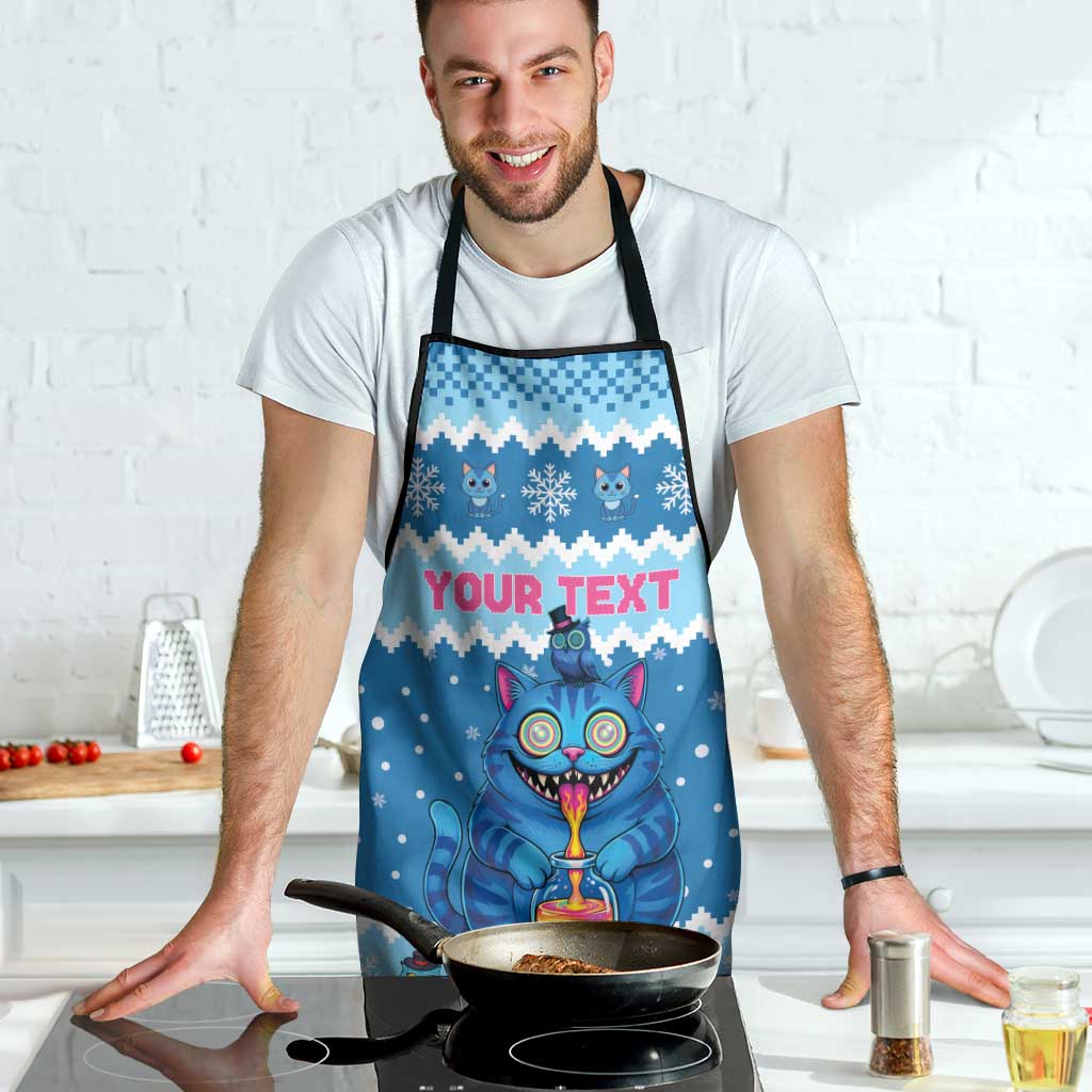 Personalized Trippy Catmas Apron Cute Blue Derpy Cat and Owl Companion - Wonder Print Shop