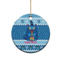 Personalized Trippy Catmas Ceramic Ornament Cute Blue Derpy Cat and Owl Companion - Wonder Print Shop