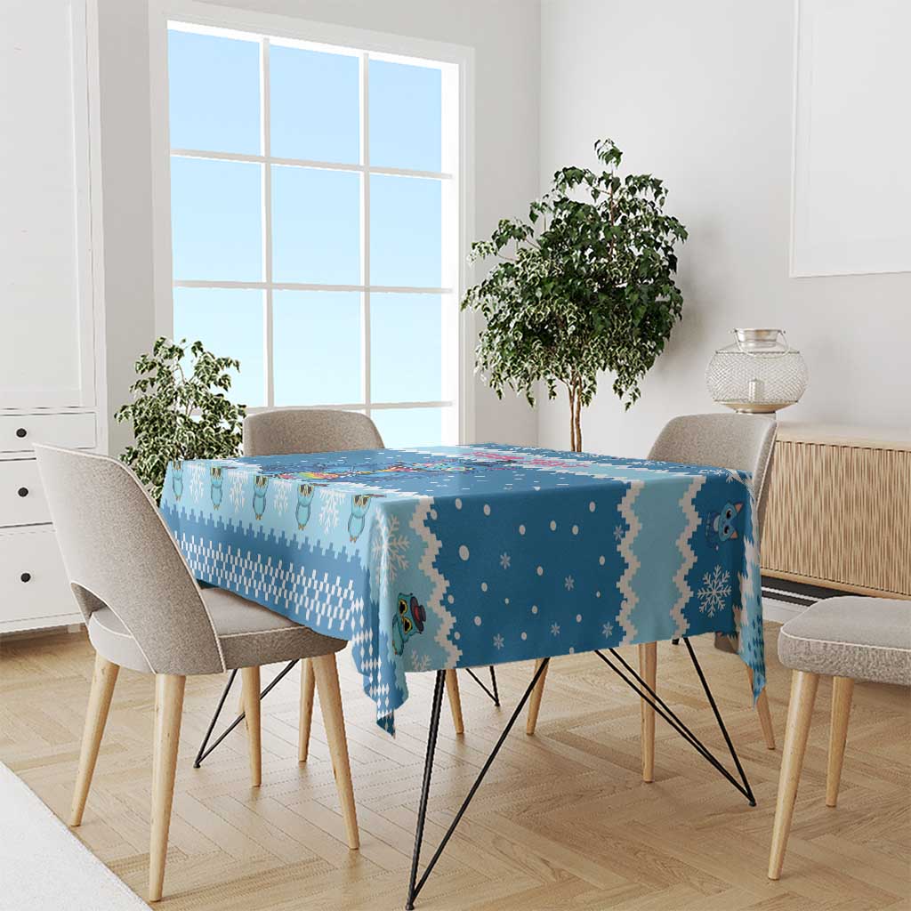 Personalized Trippy Catmas Tablecloth Cute Blue Derpy Cat and Owl Companion - Wonder Print Shop